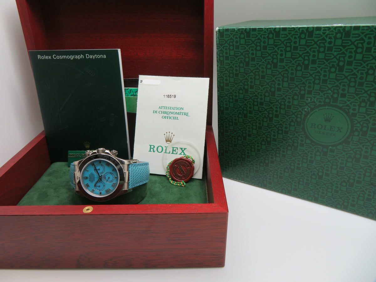 2000 Rolex Daytona 116519 Turquoise Dial 18k White Gold Men’s Wristwatch