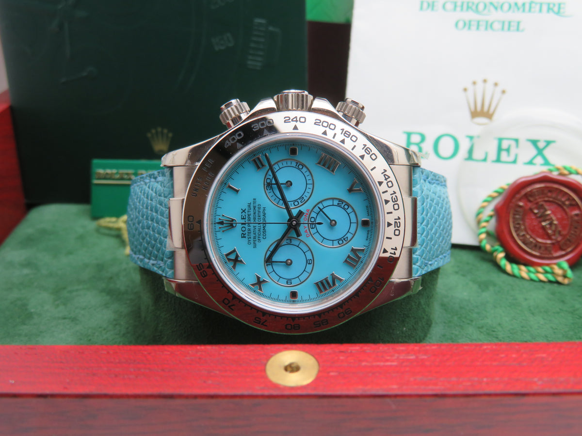 2000 Rolex Daytona 116519 Turquoise Dial 18k White Gold Men’s Wristwatch