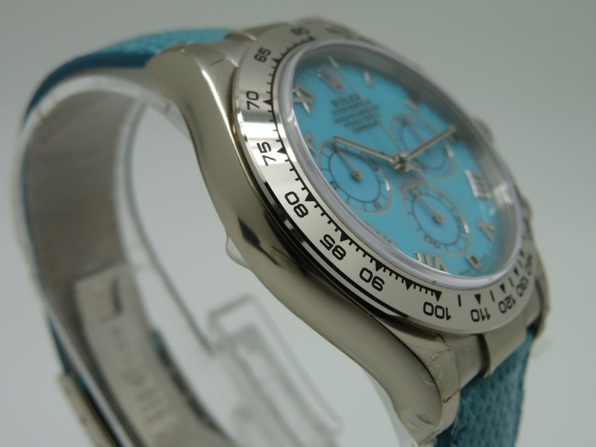 2000 Rolex Daytona 116519 Turquoise Dial 18k White Gold Men’s Wristwatch
